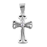 Sterling Silver Oval Clear Cubic Zirconia Cross PendantAnd Pendant Height 21 mm