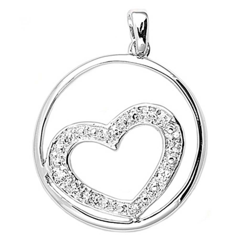 Sterling Silver Heart Pendant with CZAnd Pendant Height 32mm
