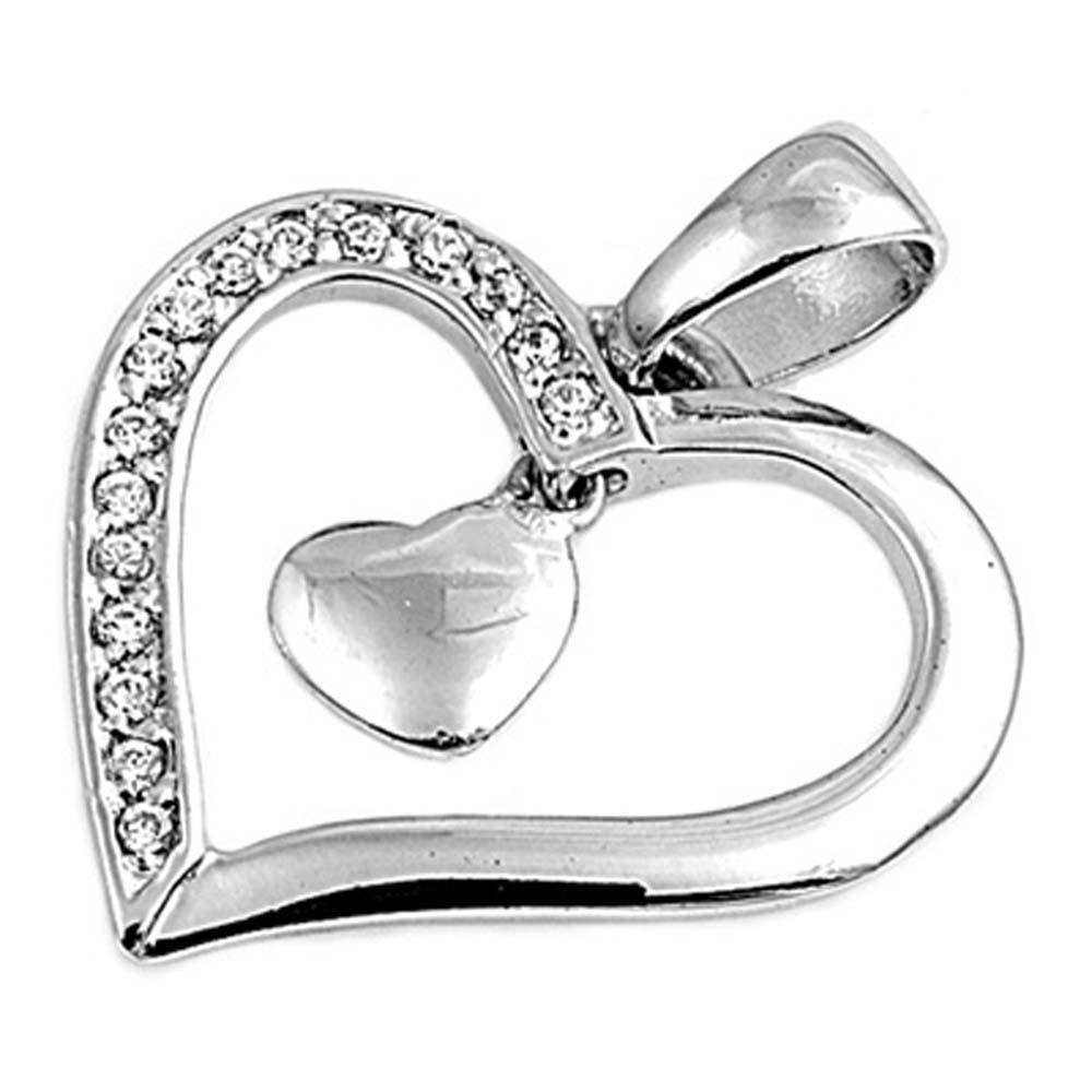 Sterling Silver Heart Pendant with CZAnd Pendant Height 20mm