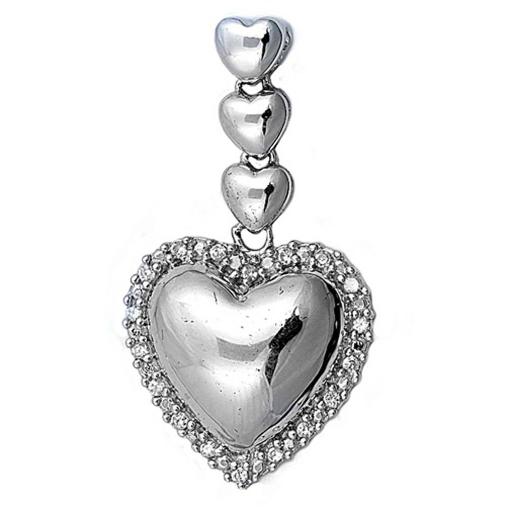 Sterling Silver Heart Pendant with CZAnd Pendant Height 33mm