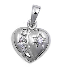 Load image into Gallery viewer, Sterling Silver Heart Pendant with CZ - Hear w/ Moon &amp; StarAnd Pendant Height 12mm