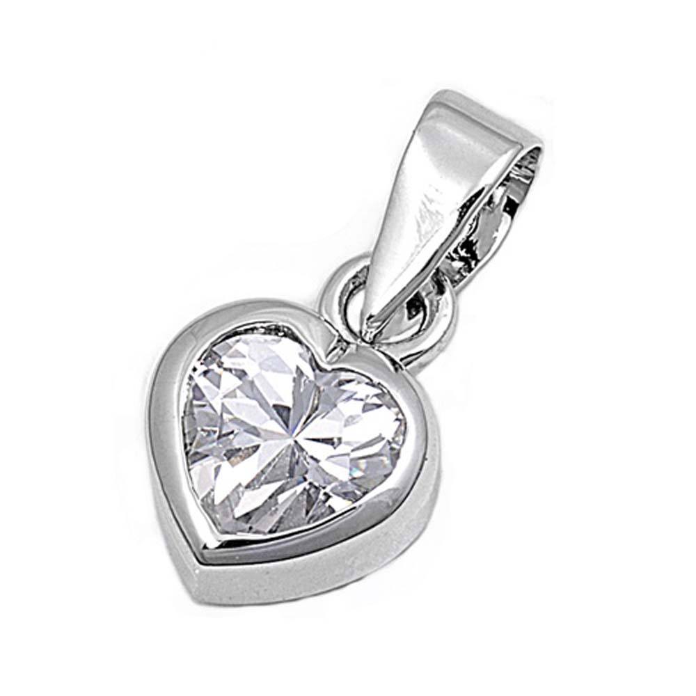 Sterling Silver Heart Pendant with CZAnd Pendant Height 9mm