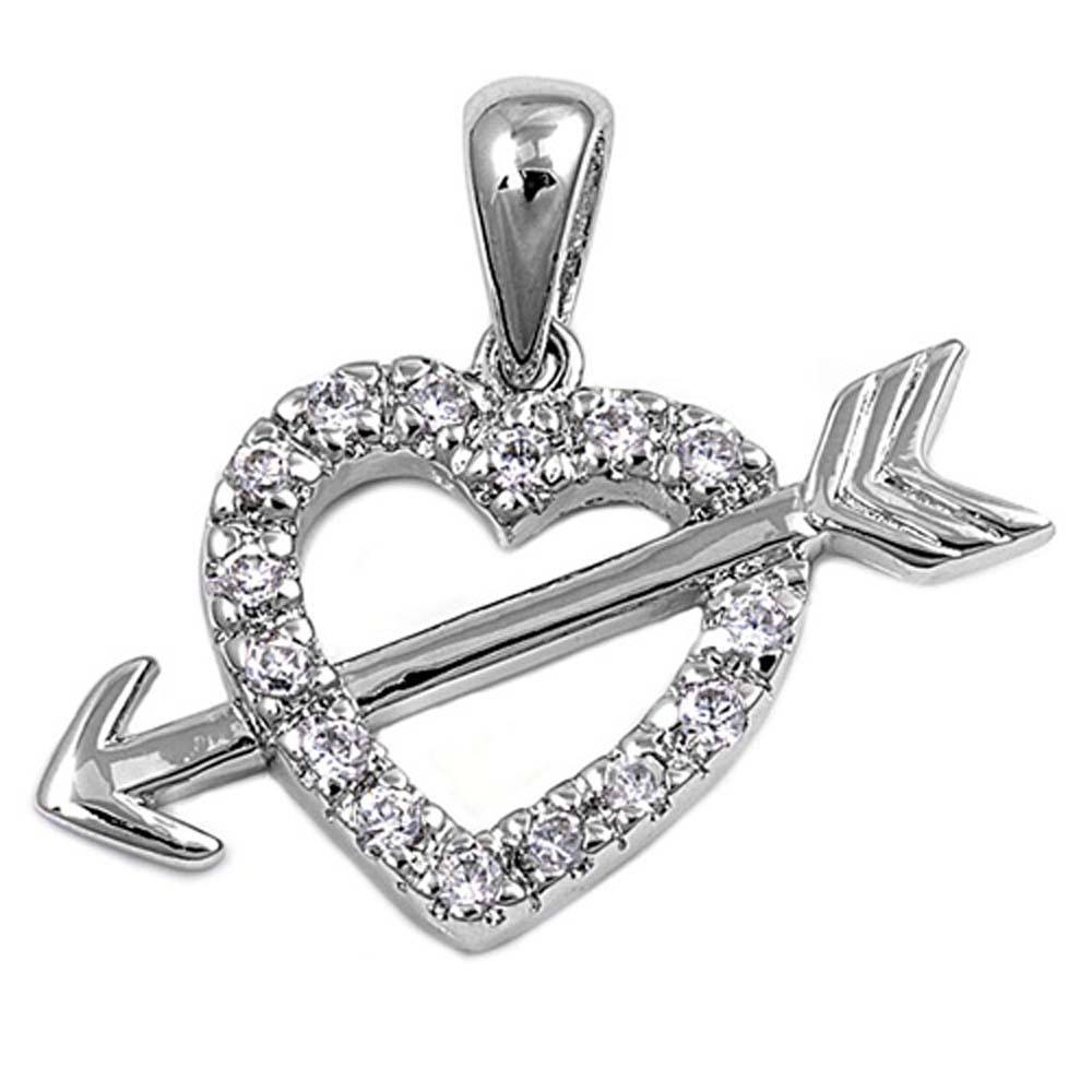 Sterling Silver Heart Pendant with CZ-Heart W/ ArrowAnd Pendant Height 14mm