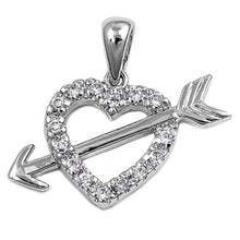 Load image into Gallery viewer, Sterling Silver Heart Pendant with CZ-Heart W/ ArrowAnd Pendant Height 14mm