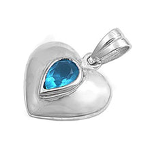 Load image into Gallery viewer, Sterling Silver Heart Pendant with CZAnd AquamarineAnd Pendant Height 15mm