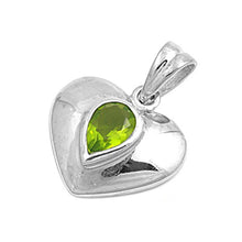 Load image into Gallery viewer, Sterling Silver Heart Pendant with CZ And PeridotAnd Pendant Height 14mm