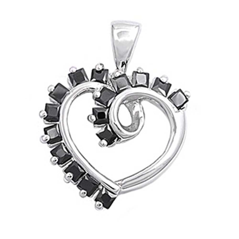 Sterling Silver Heart Pendant with CZAnd Pendant Height 18mm