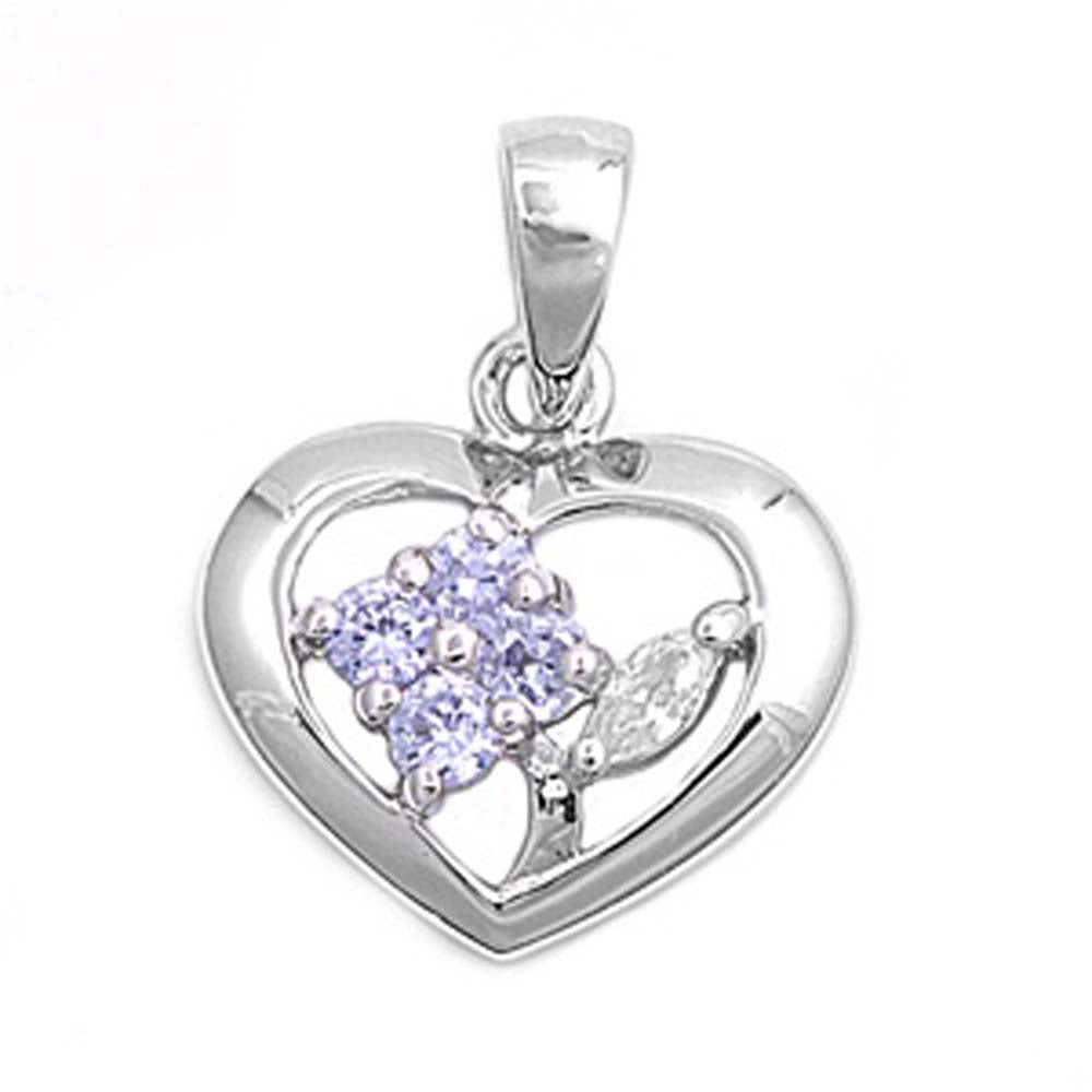 Sterling Silver Heart Pendant with CZAnd Pendant Height 12mm