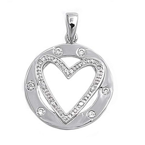 Sterling Silver Heart Pendant with CZAnd Pendant Height 20mm