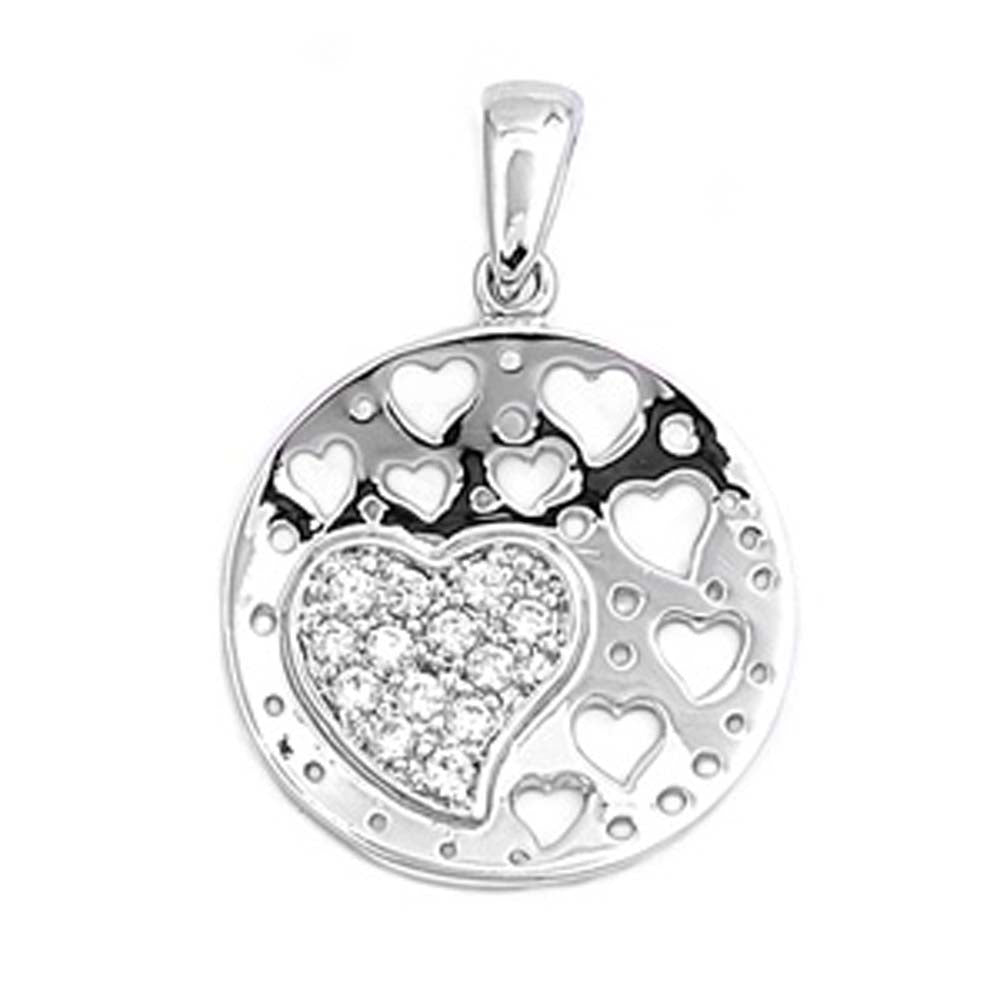 Sterling Silver Heart Pendant with CZAnd Pendant Height 19mm