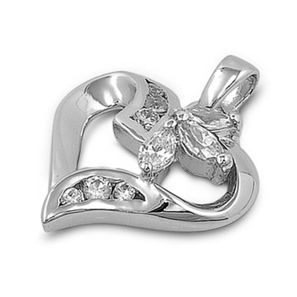 Sterling Silver Heart Pendant with CZAnd Pendant Height 19mm