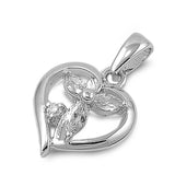 Sterling Silver Heart Pendant with CZAnd Pendant Height 15mm