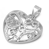 Sterling Silver Heart Pendant with CZAnd Pendant Height 17mm