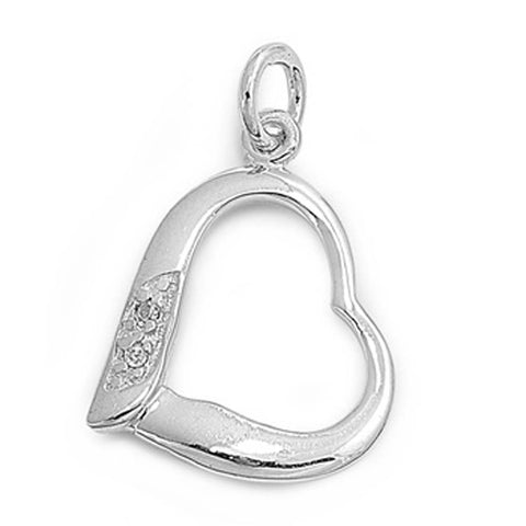 Sterling Silver Heart Pendant with CZAnd Pendant Height 17mm