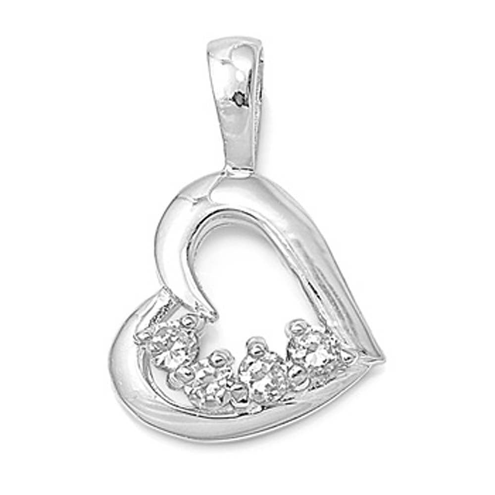 Sterling Silver Heart Pendant with CZAnd Pendant Height 14mm