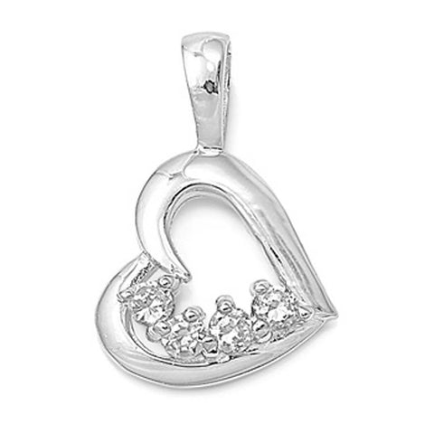 Sterling Silver Heart Pendant with CZAnd Pendant Height 14mm