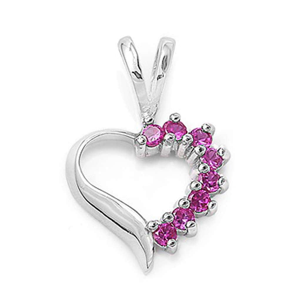 Sterling Silver Heart Pendant with CZAnd Pendant Height 15mm