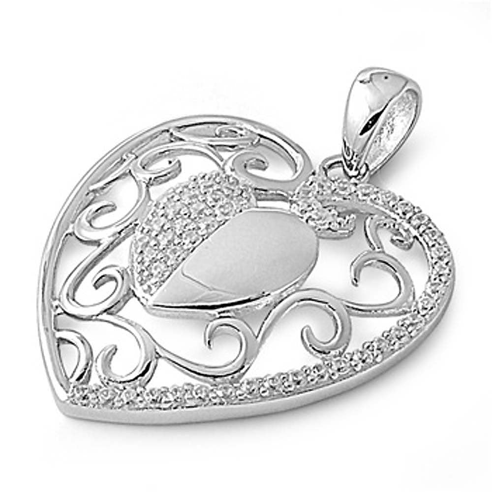 Sterling Silver Heart Pendant with CZAnd Pendant Height 23mm