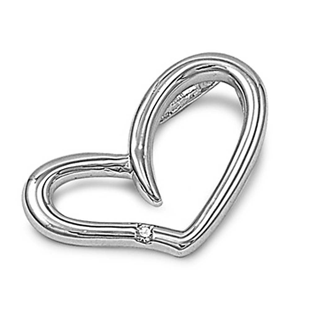 Sterling Silver Heart Pendant with CZAnd Pendant Height 15mm