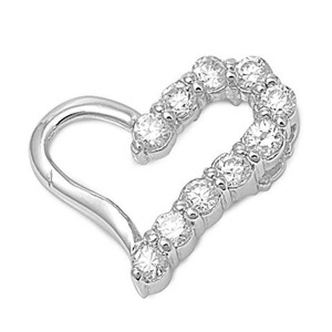 Sterling Silver Open Heart Pendant Paved with Simulated Diamonds