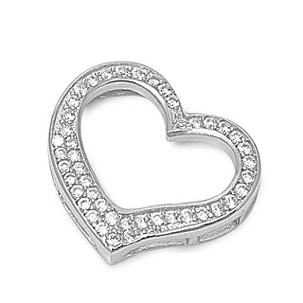 Sterling Silver Open Heart Pendant Paved with CZ