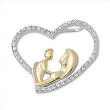 Load image into Gallery viewer, Sterling Silver Elegant Paved Open Heart Pendant with Centered Gold Plated Mother and Child Design