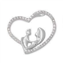 Load image into Gallery viewer, Sterling Silver Elegant Paved Open Heart Pendant with Centered Mother and Child Design