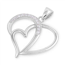 Load image into Gallery viewer, Sterling Silver Elegant Simulated Diamond Paved Heart Pendant with Fancy Intertwined Hearts Design