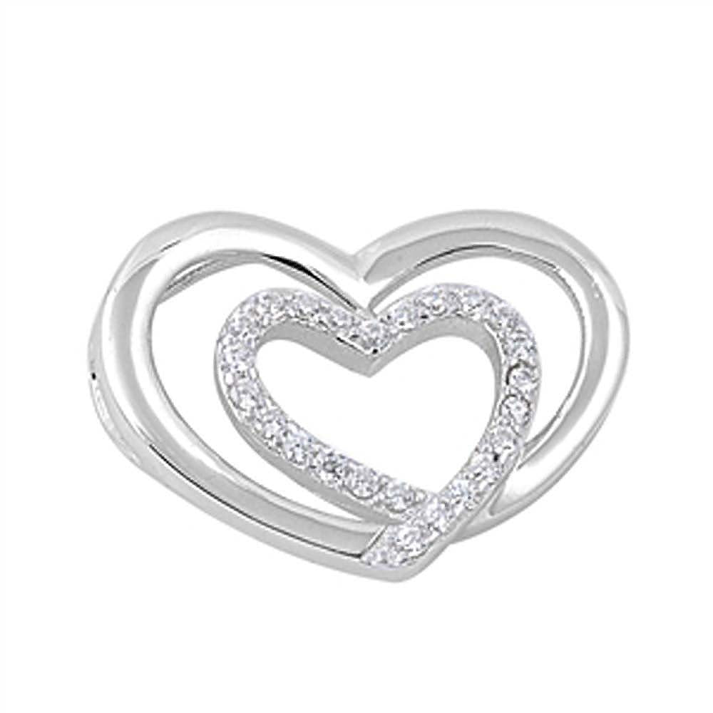 Sterling Silver Elegant Simulated Diamond Paved Open Heat Pendent with Centered Paved Infinity Design