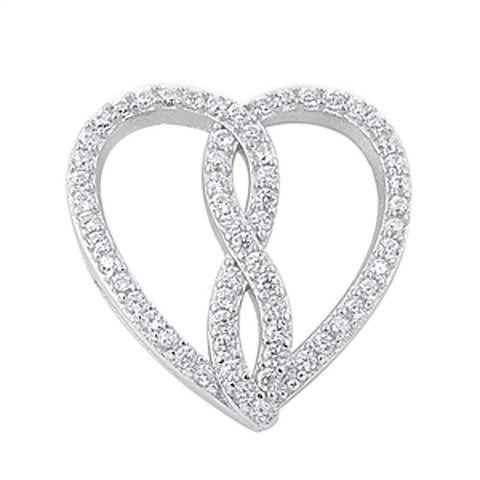 Sterling Silver Elegant Simulated Diamond Paved Open Heat Pendent with Centered Paved Infinity Design