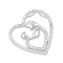 Load image into Gallery viewer, Sterling Silver Elegant Paved Heart Pendant with Centered Mother and Son Design