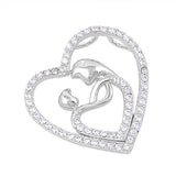 Sterling Silver Elegant Paved Heart Pendant with Centered Mother and Son Design