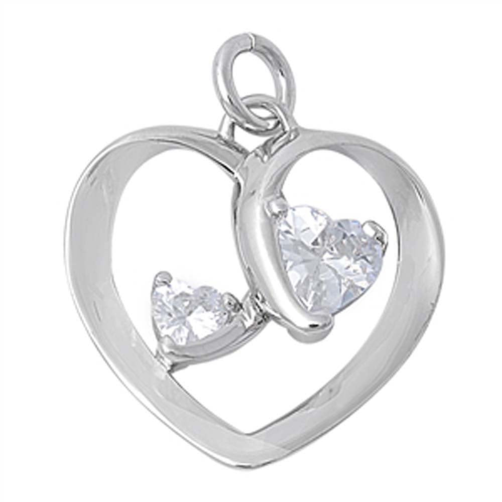 Sterling Silver Fancy Heart Pendant with Two Centered CZ Hearts
