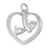 Sterling Silver Fancy Heart Pendant with Two Centered Simulated Diamond Hearts