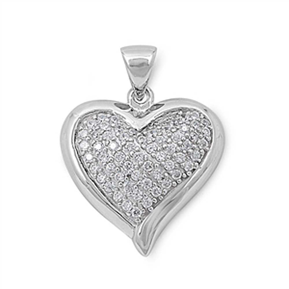Sterling Silver Elegant CZ Paved Heart Pendant