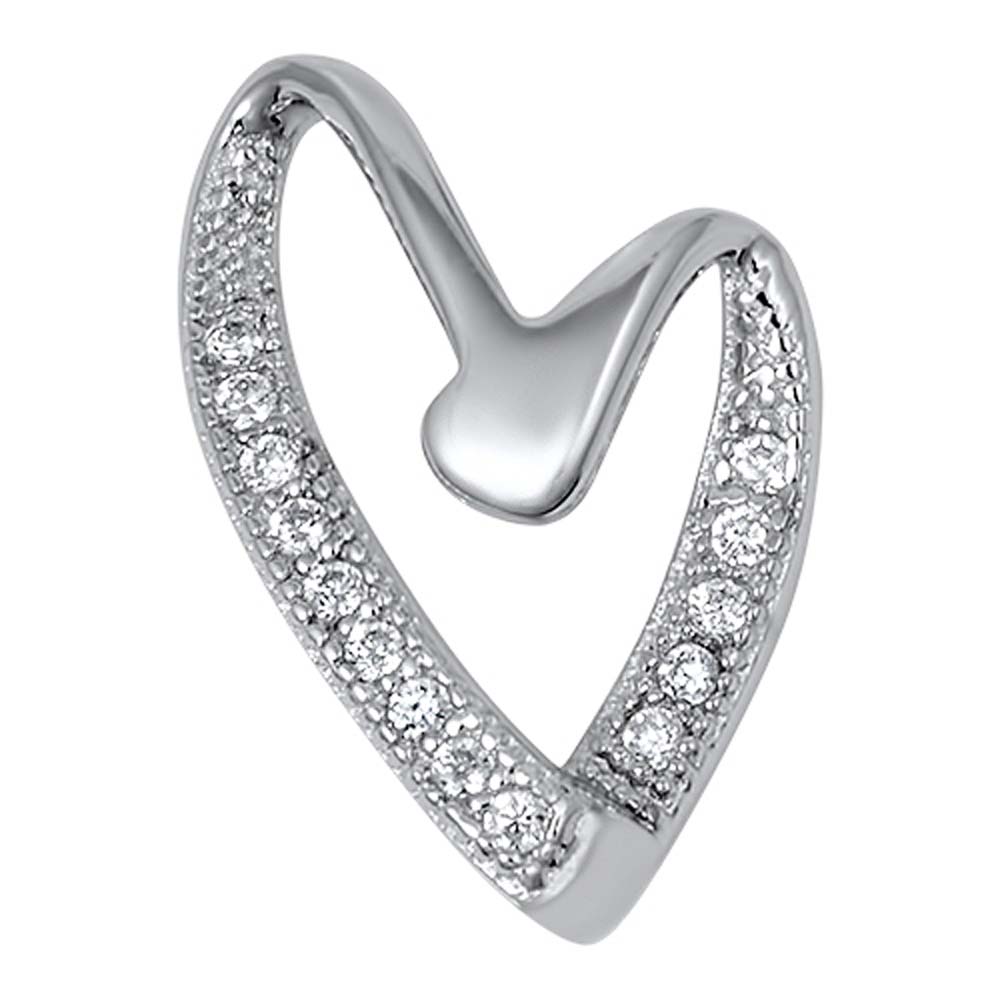 Sterling Silver Trendy Open Heart Pendant Embedded with Micro Pave Clear Cz StonesAnd Pendant Height of 15MM