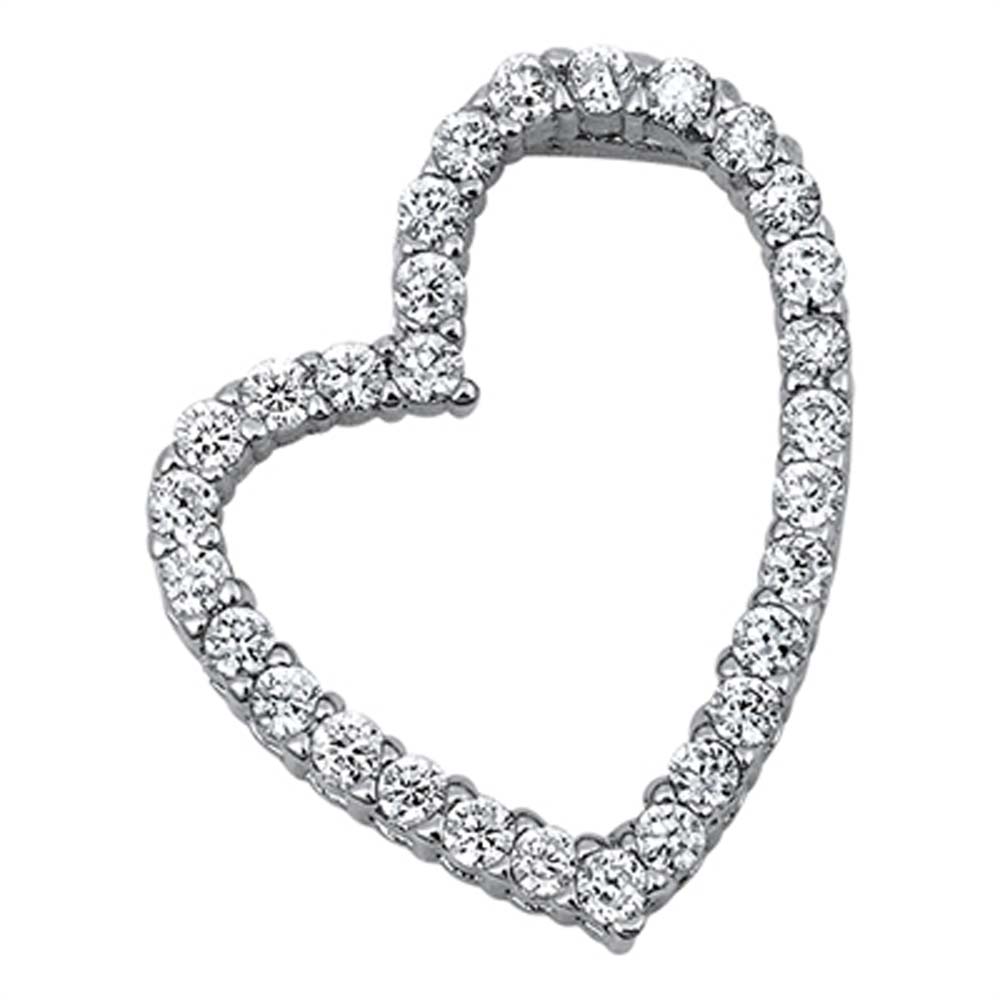 Sterling Silver Modish Micro Pave Open Heart Pendant with Pendant Height of 18MM