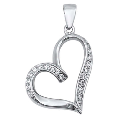 Sterling Silver Classy Open Heart Pendant with Clear Cz Stones Accen tAnd Pendant Height of 24MM