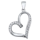 Sterling Silver Classy Open Heart Pendant with Clear Cz Stones AccentAnd Pendant Height of 24MM