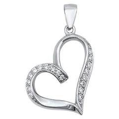 Sterling Silver Classy Open Heart Pendant with Clear Cz Stones Accen tAnd Pendant Height of 24MM