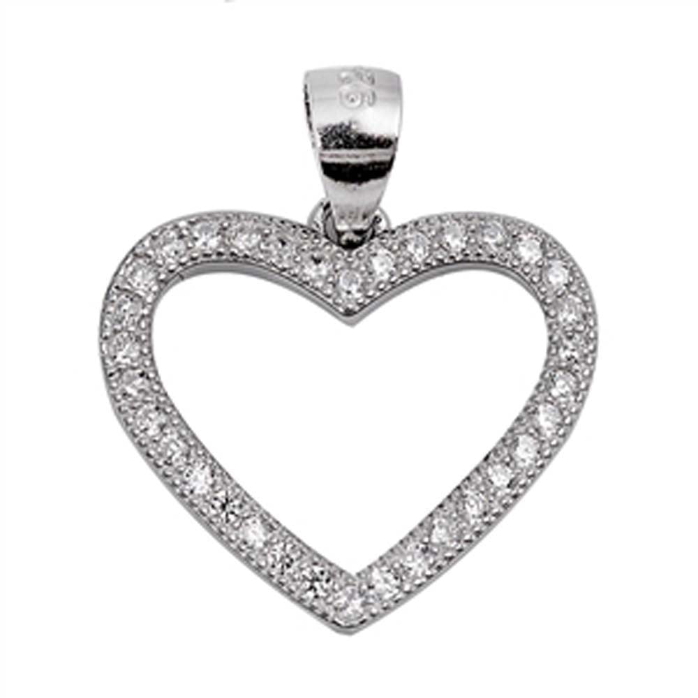 Sterling Silver Stylish Micro Pave Open Heart Pendant with Pendant Height of 16MM