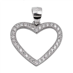 Sterling Silver Stylish Micro Pave Open Heart Pendant with Pendant Height of 16MM