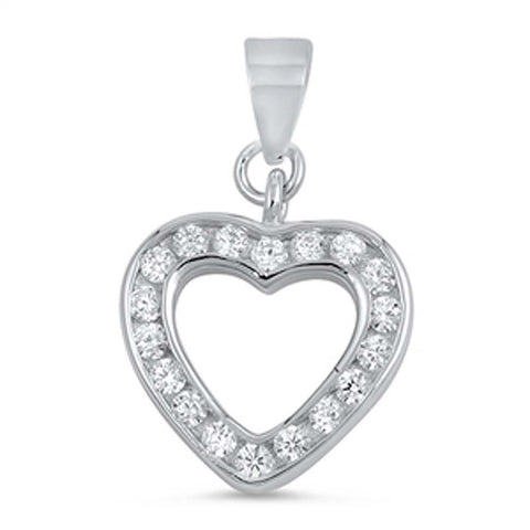 Sterling Silver Fancy Clear Cz Heart Pendant with Pendant Height of 13MM