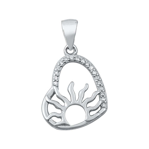 Sterling Silver Sun Heart CZ Pendant