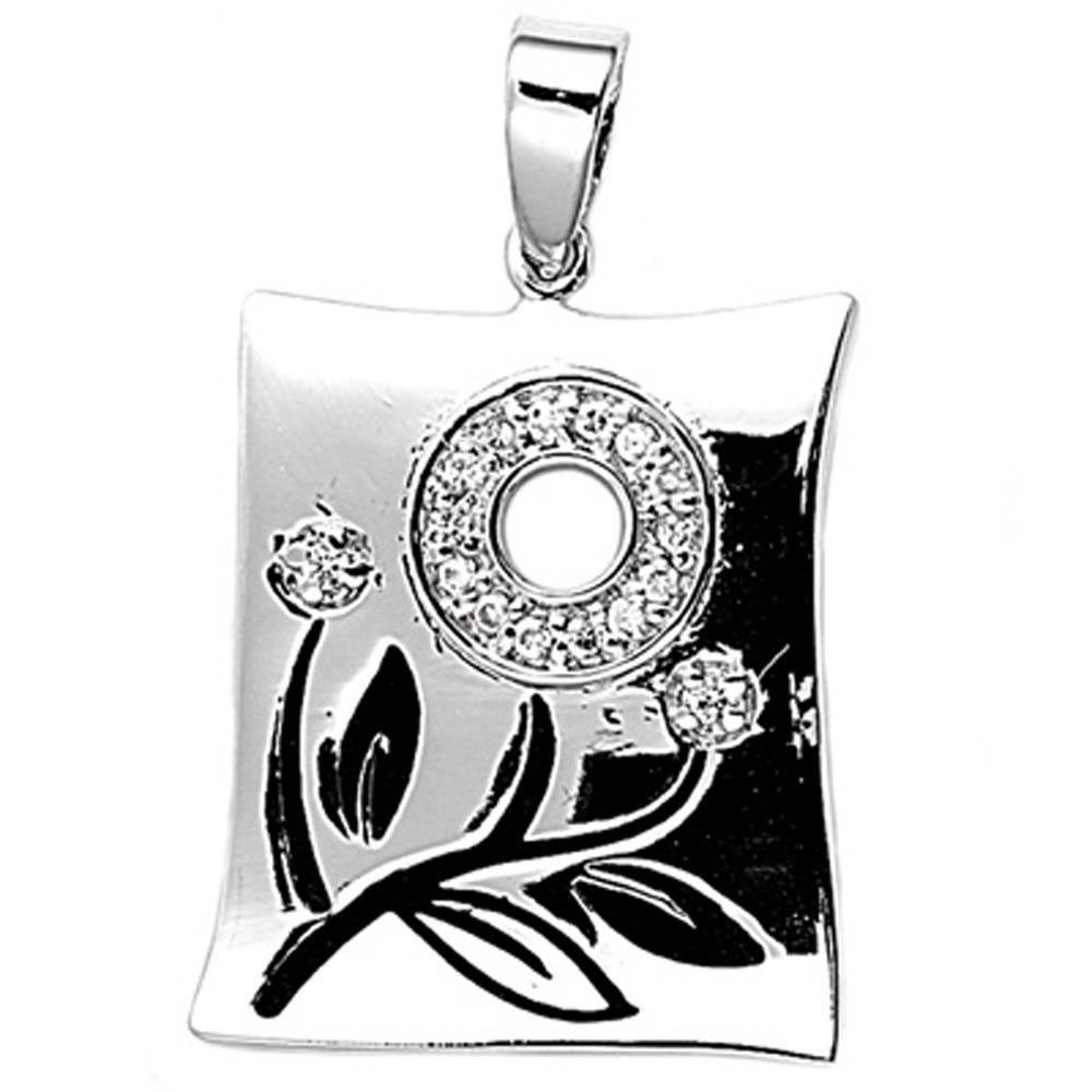 Sterling Silver Clear CZ  Fancy Designed PendantAnd Height 25mm