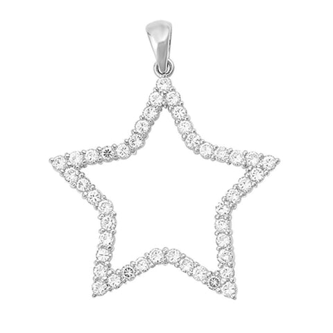 Sterling Silver Clear CZ with Rhodium Plated Star PendantAnd Height 43mm