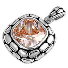 Load image into Gallery viewer, Sterling Silver Champagne CZ Rhodium Plated  Square PendantAnd Height 27mm