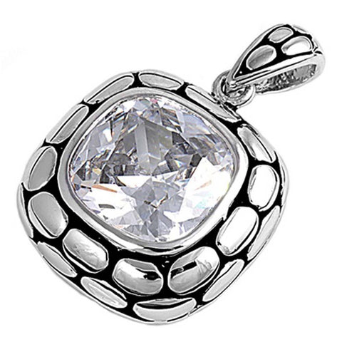 Sterling Silver Clear CZ Rhodium Plated Square PendantAnd Height 27mm