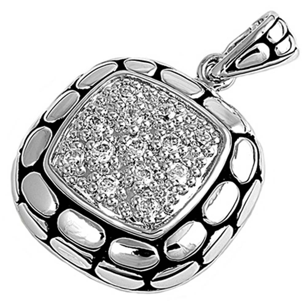 Sterling Silver Clear CZ Rhodium Plated Square PendantAnd Height 28mm