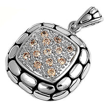 Load image into Gallery viewer, Sterling Silver Champagne CZ Rhodium Plated  Square PendantAnd Height 28mm